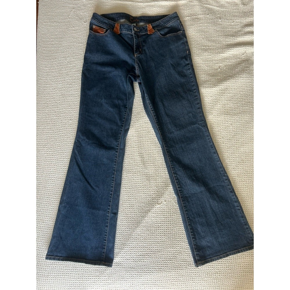 Cache Women's‎ Vintage 90s Jeans Size 12 Blue Denim Brown Leather Belt Loops - Picture 3 of 8
